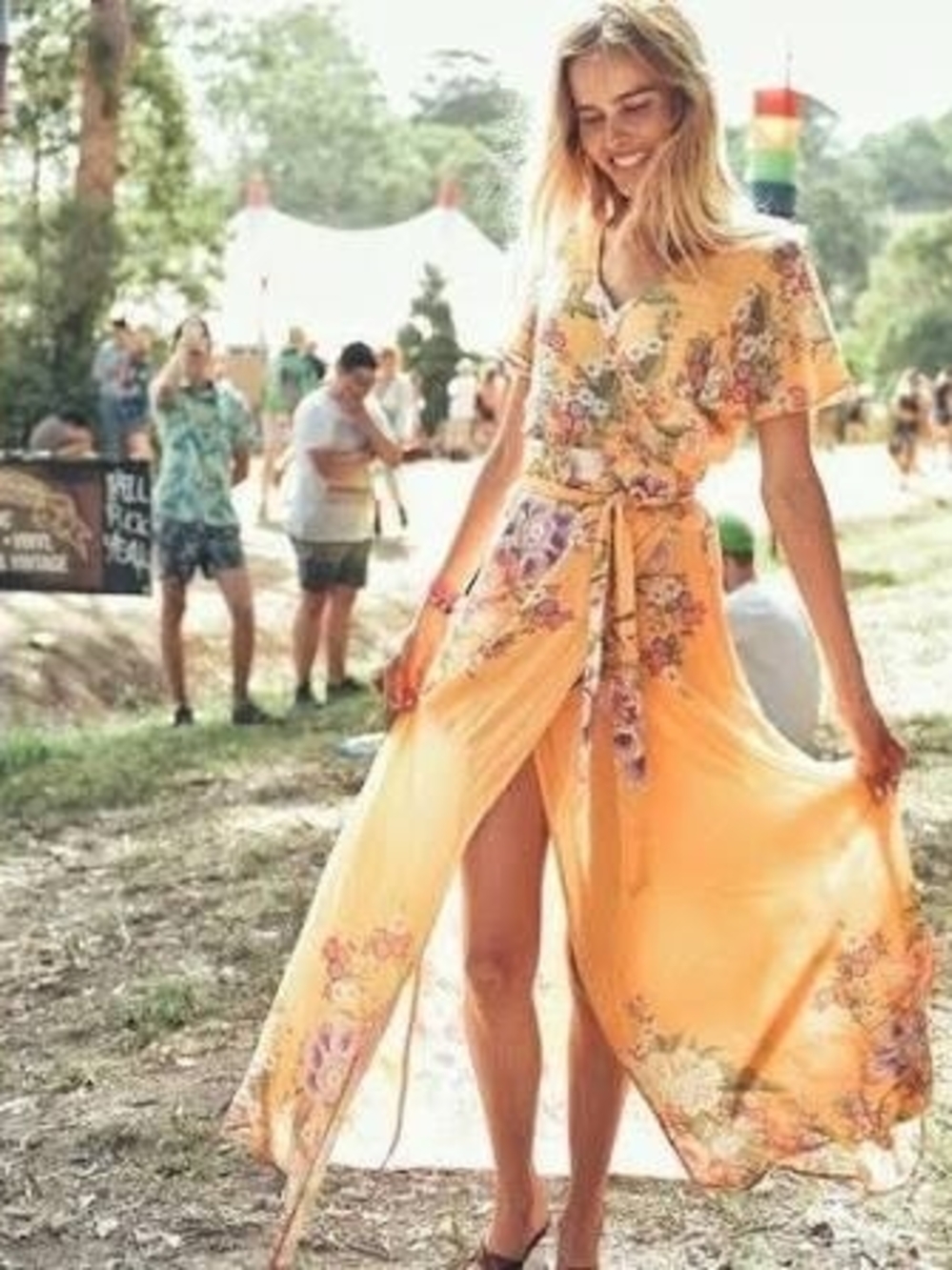 Spell Blue Skies Slip Dress Yellow